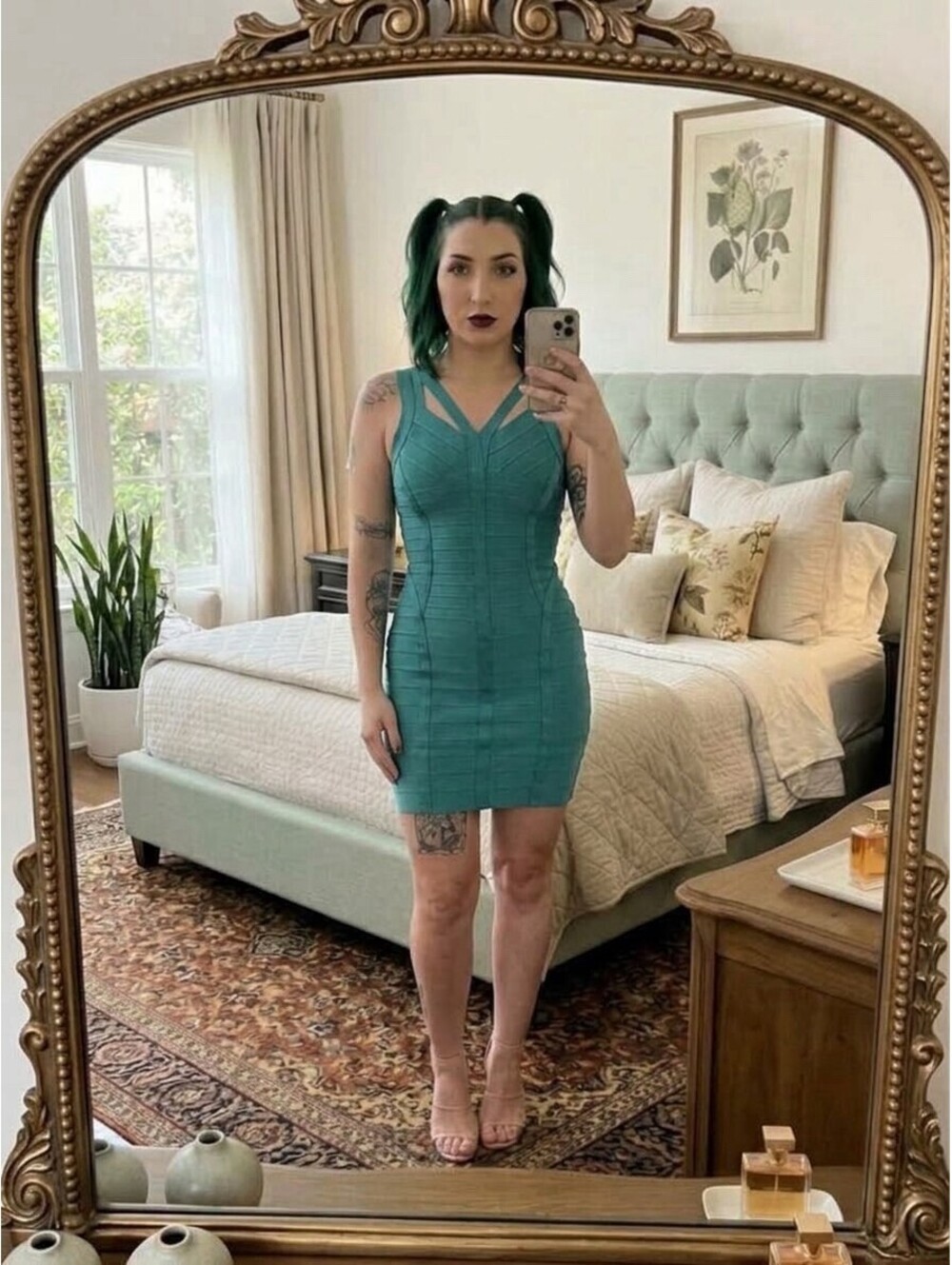 Bandage Dress Small Teal Turquoise Bodycon Geometric Strap Mini Party